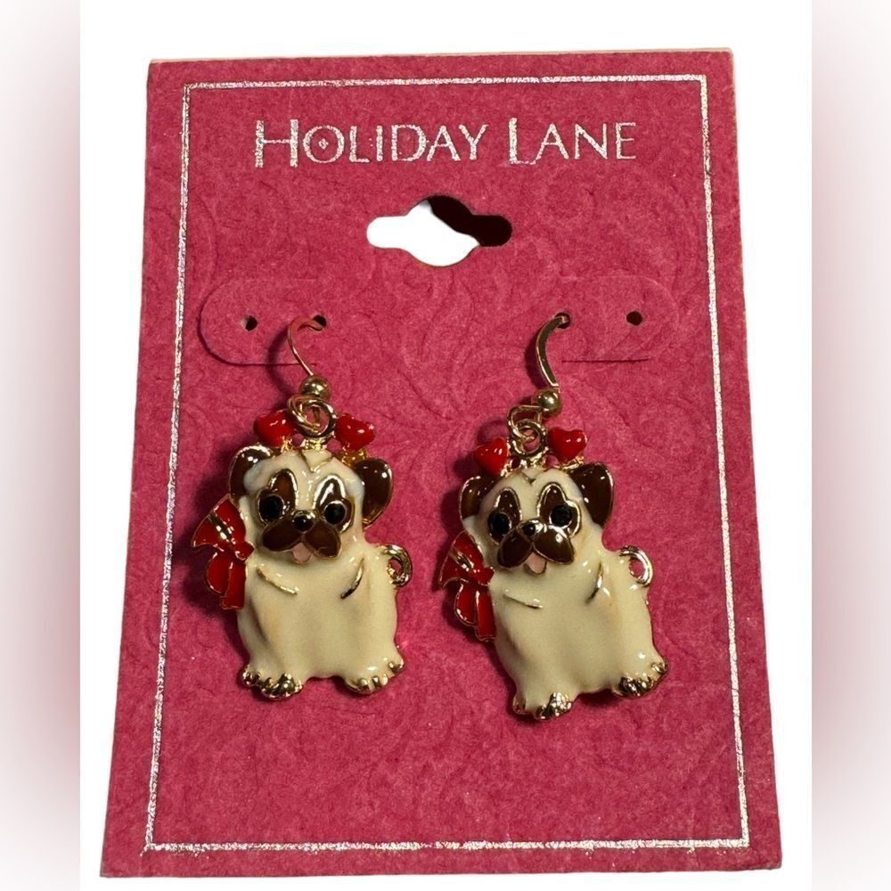 Holiday Lane Gold-Tone Heart & Bow Dog Drop Earrings - Picture 3 of 4